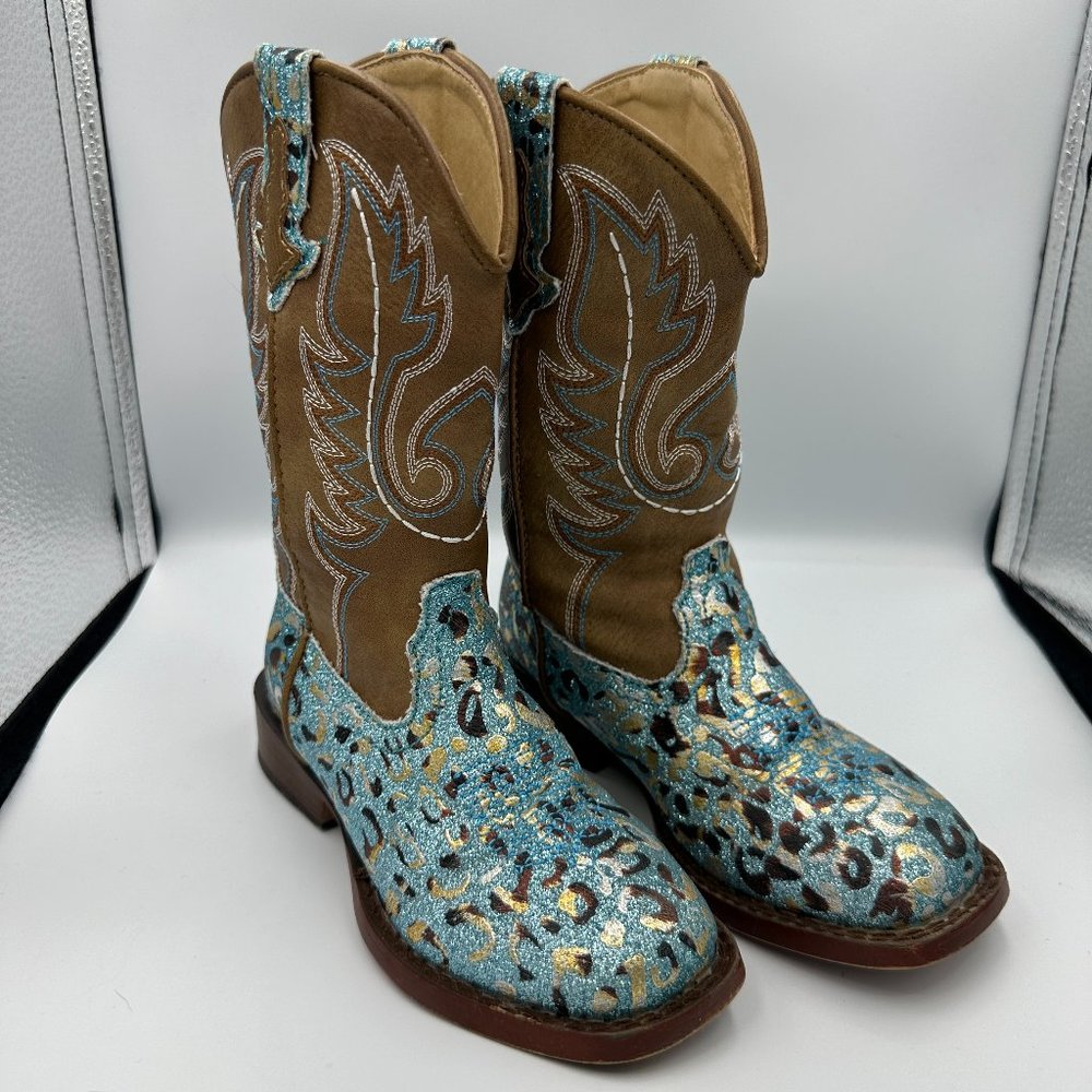 Roper Blue Glitter Leopard Cowboy Boots - Little Kids Size 10